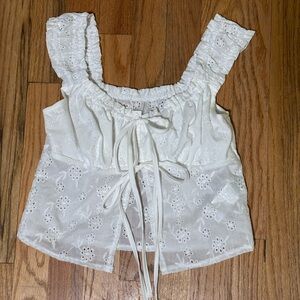 White Eyelet Lace Tie-Front Tank Top